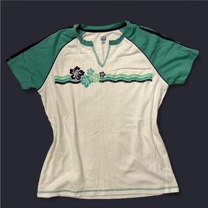 SB Active y2k white & teal floral sporty short sleeve top